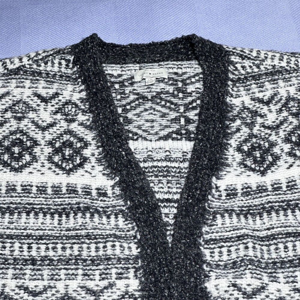 Lucky Brand Float Jacquard Open Front Cardigan Sweater Women's Size Large - Picture 10 of 16